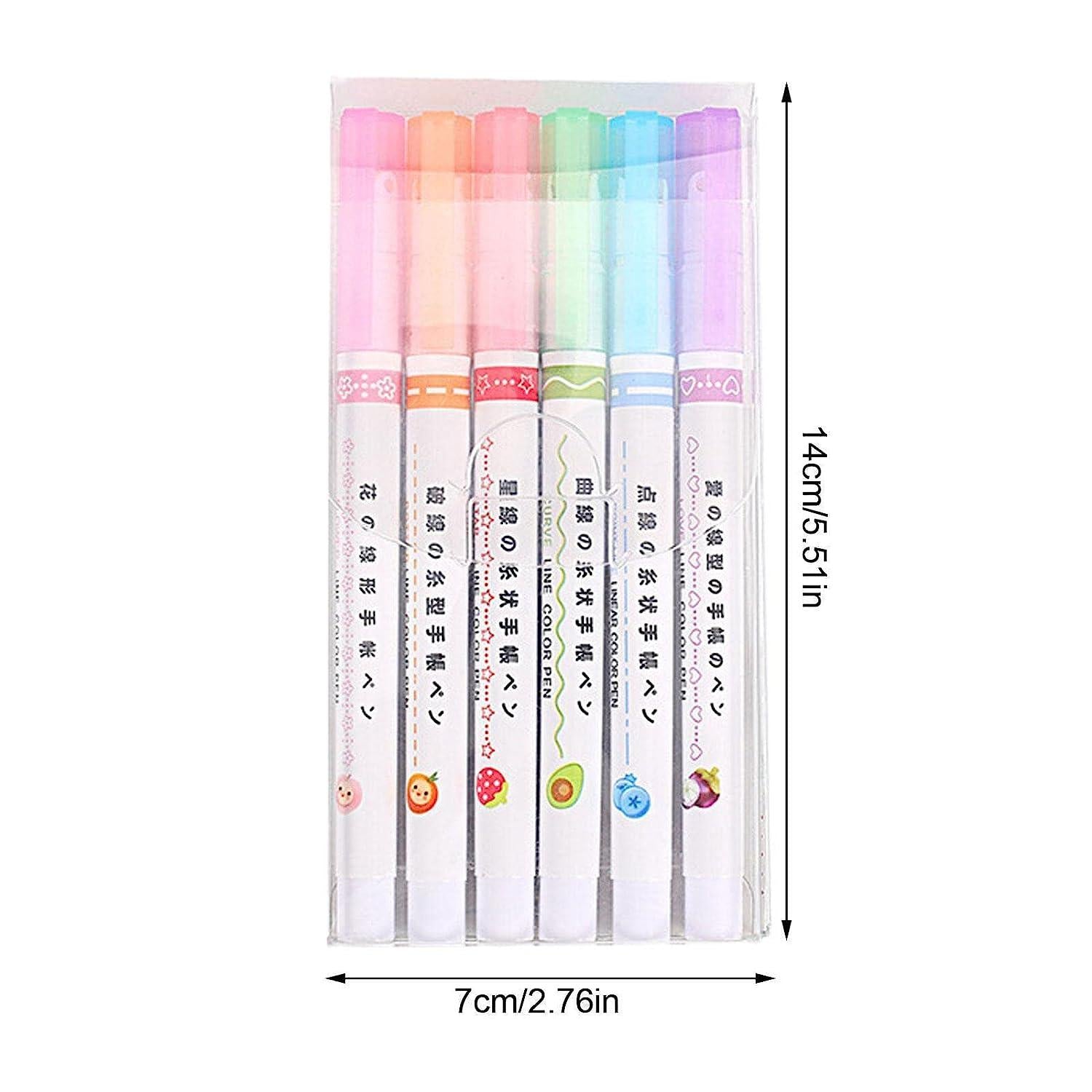 Linear Roller Color Pens Highlighters with 6 Different Curve Shapes (Set of 6)
